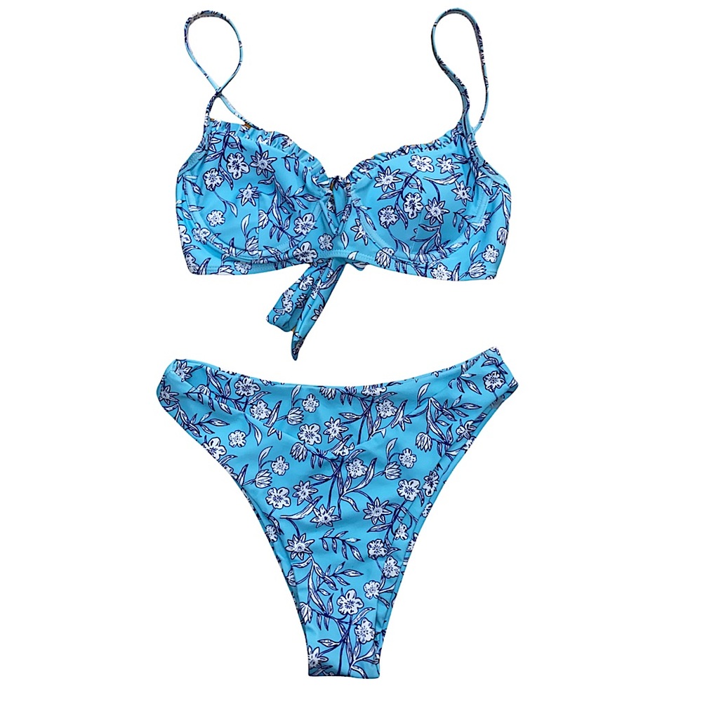 Shein Floral Print Frill Trim Underwire 2-Piece Bikini
